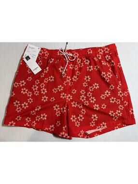 Goodfellow Swim Trunks Board Shorts Red Tropical Lined UPF 50+ Mens XL NWT NEW